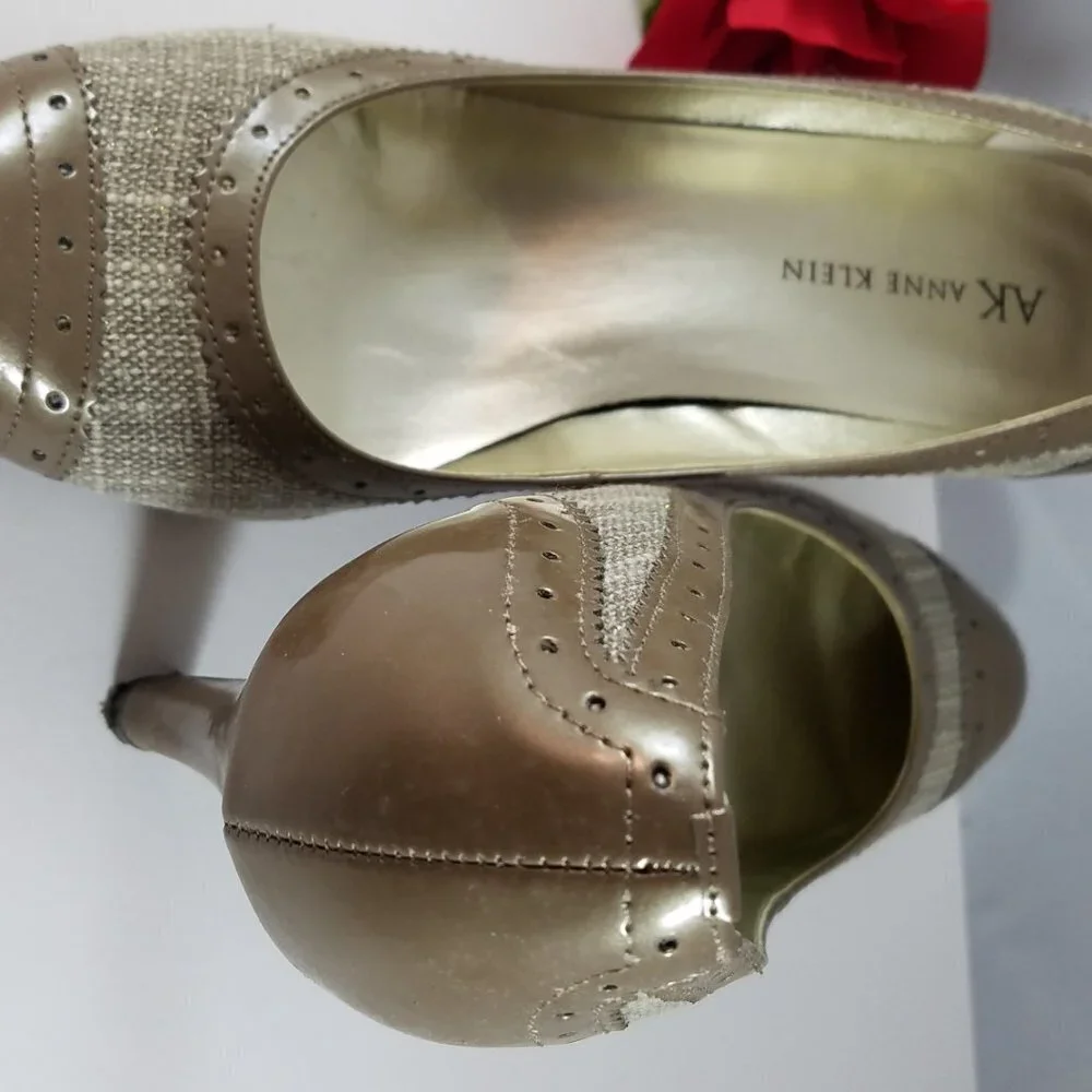 AK Anne Klein Platform Heels Taupe 7M Wake Pantene Tweed Pumps Shoes 3” Heels - Picture 2 of 8